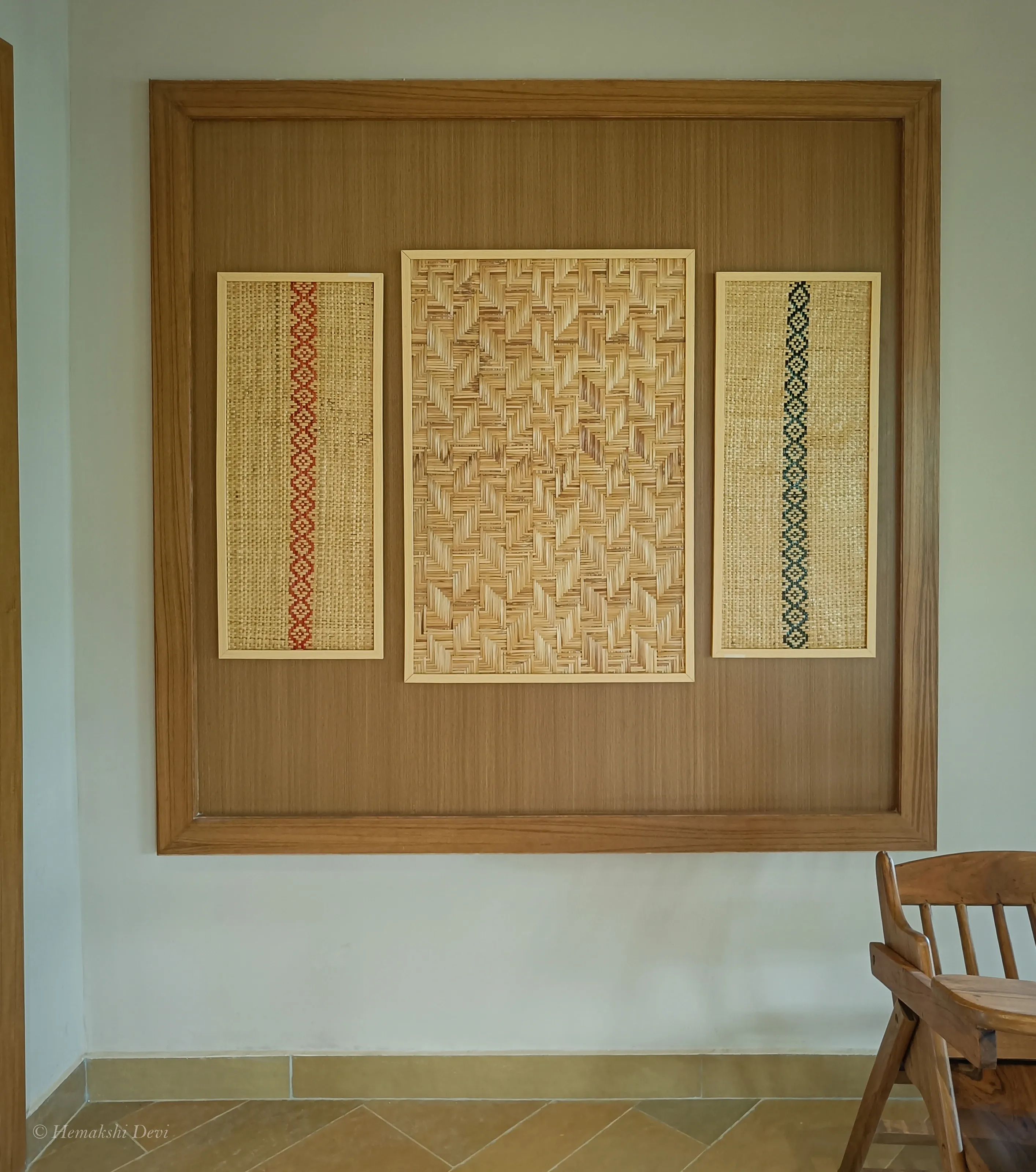 Bamboo-weave art panel in a guest room